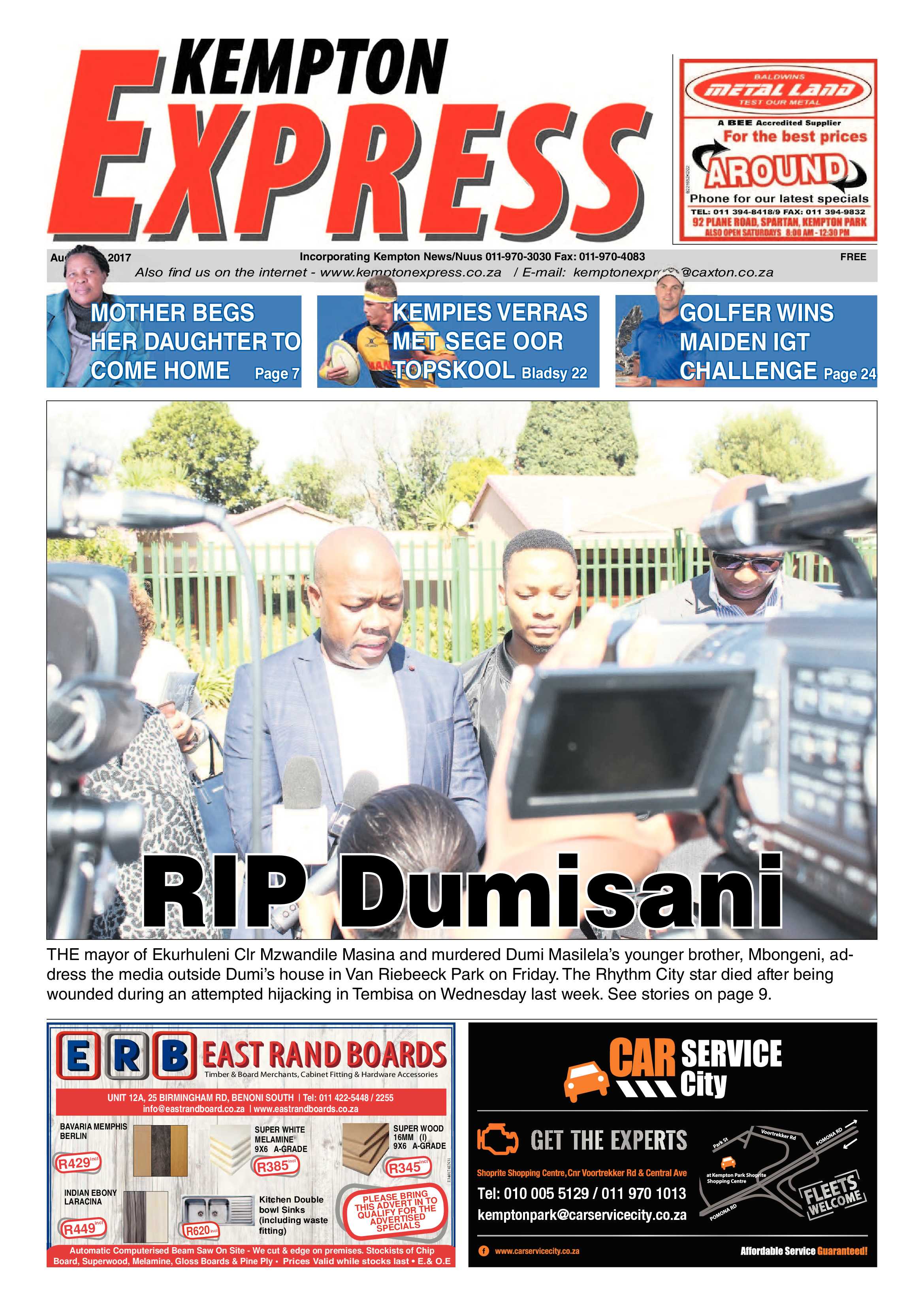 Kempton Express 10 August 2017 page 1