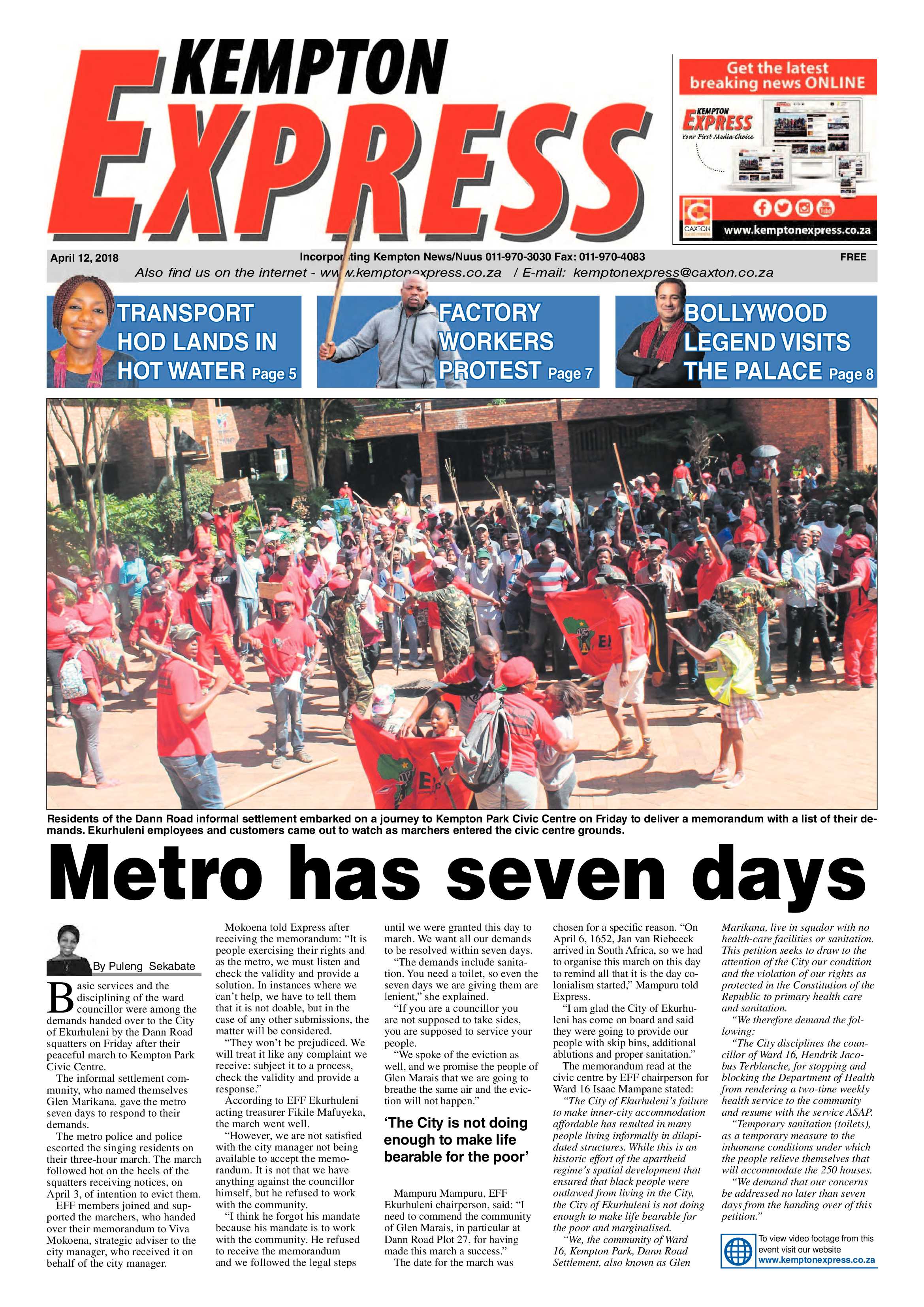 Kempton Express 12 April 2018 page 1
