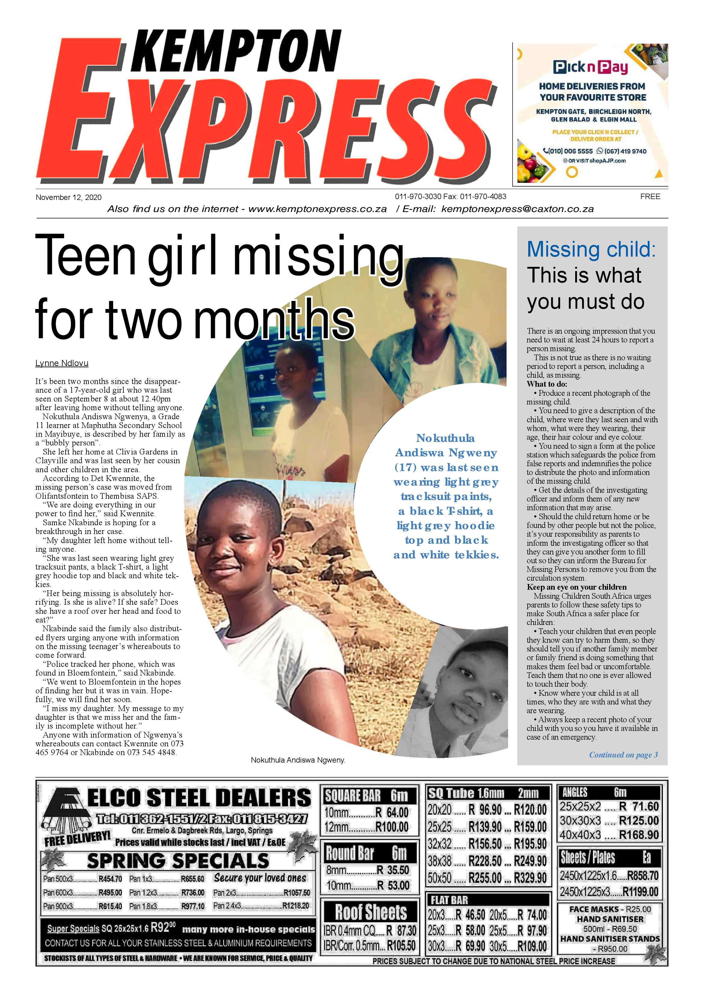 Kempton Express 12 November 2020 page 1