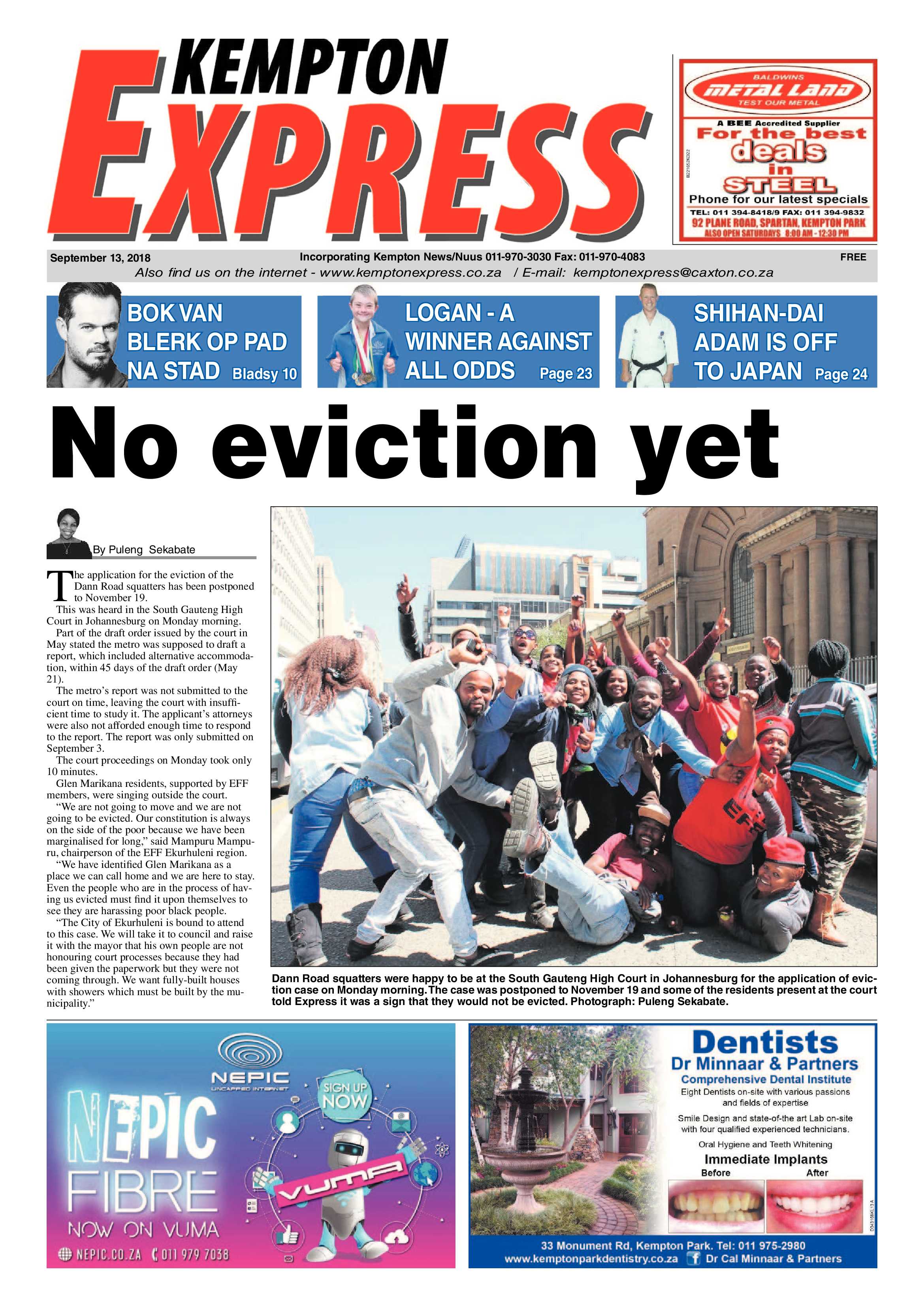 Kempton Express 13 September 2018 page 1