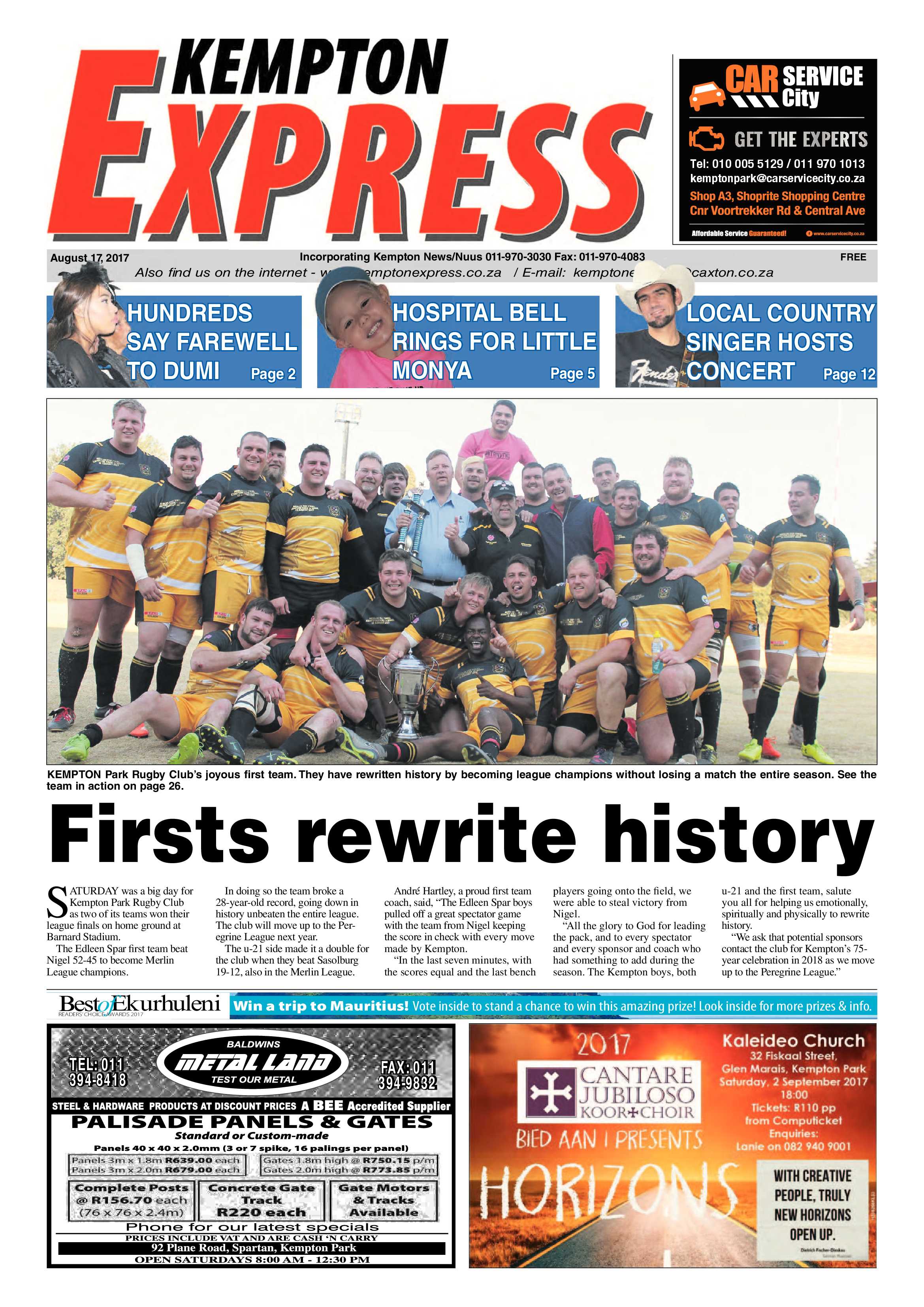 Kempton Express 17 August 2017 page 1