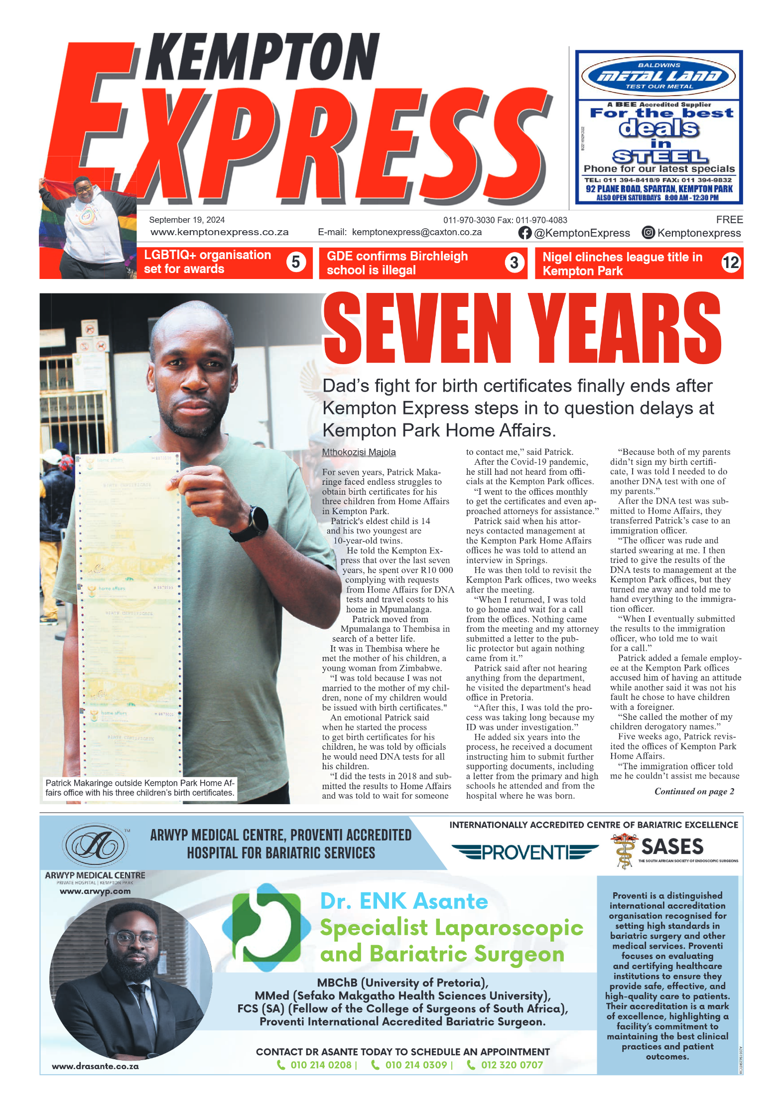 Kempton Express 19 September 2024 page 1