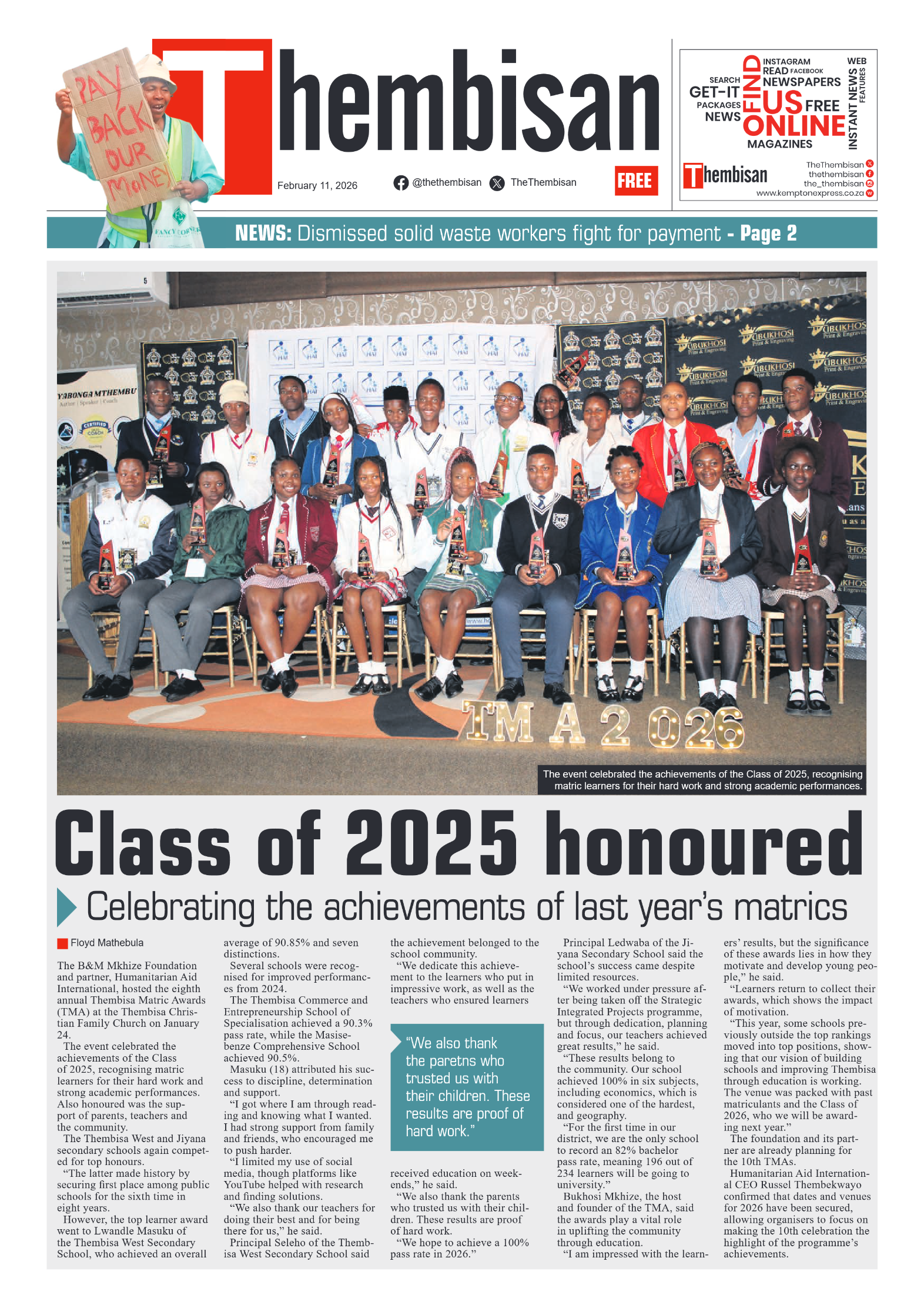 The Tembisan 11 February 2026 page 1