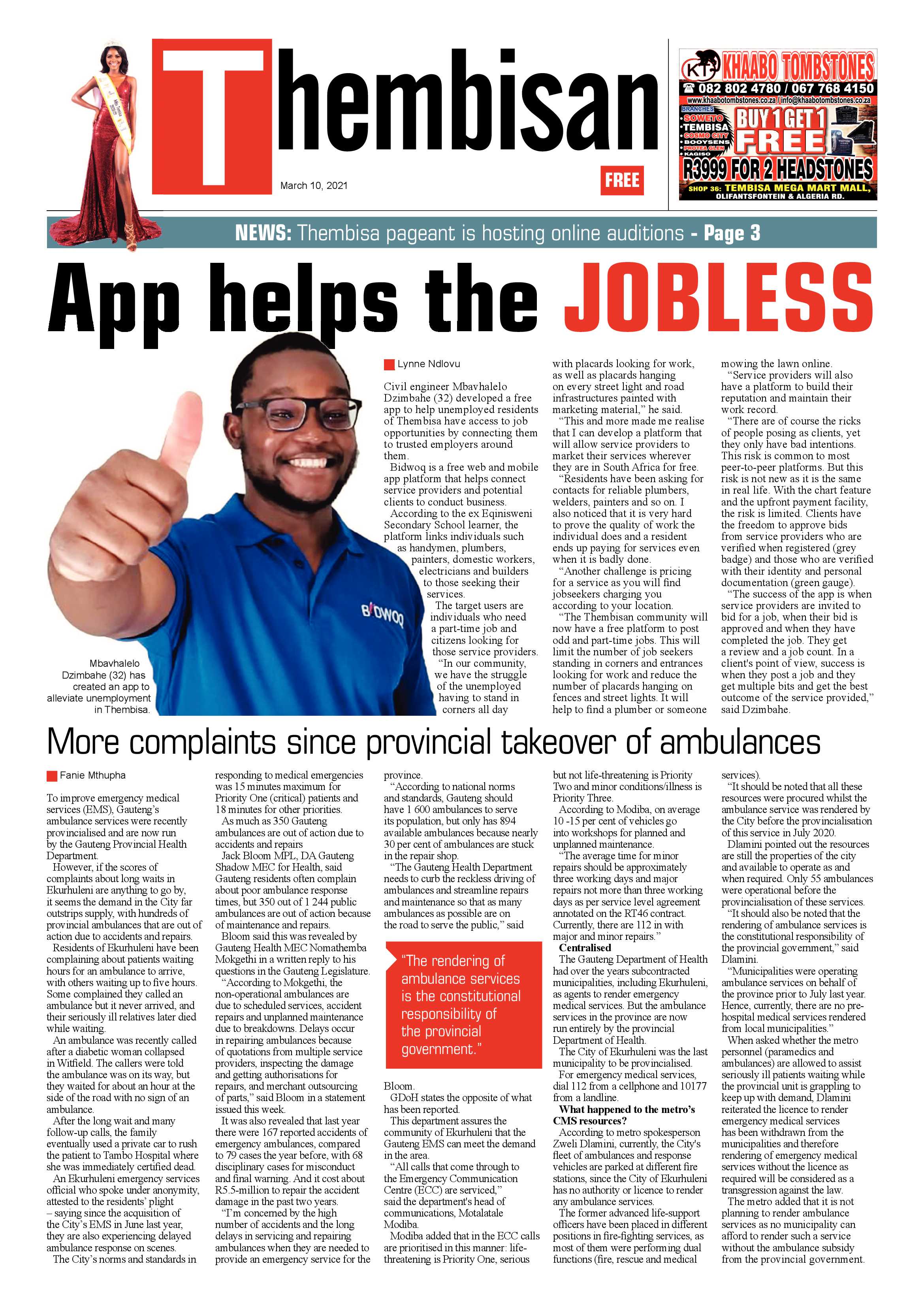 The Thembisan 10 March 2021 page 1